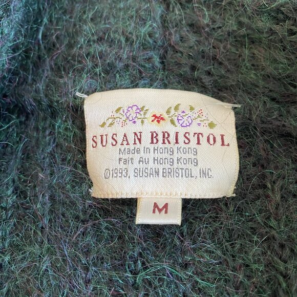 VTG Susan Bristol Womens Medium Green Open Cardigan Mohair Wool Sweater Jacket - Picture 5 of 7